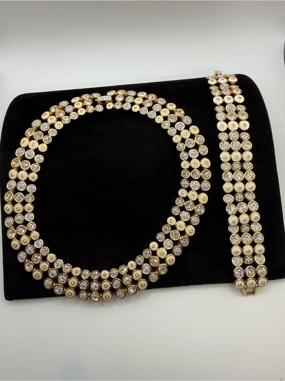 Vintage Swarovski Crystal Enamel Necklace Bracelet Earrings Parure Set